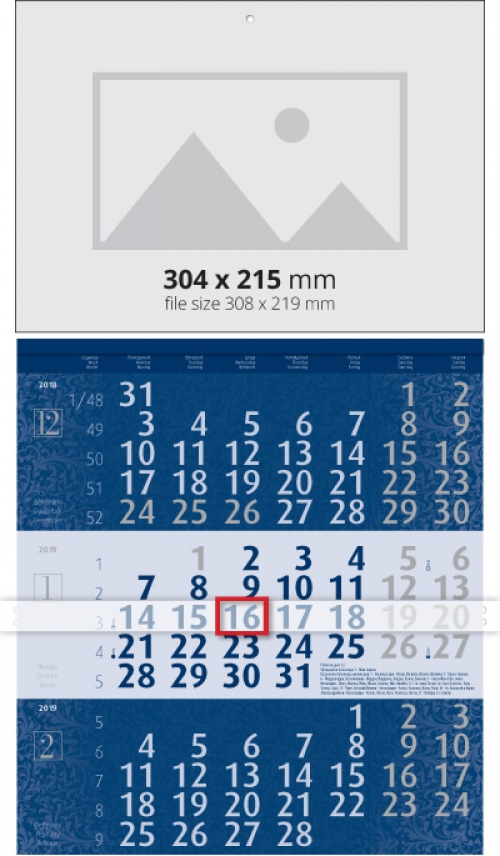 Calendar 3 monhts  2019 Календар 3 тела Лукс - Син  Werbekalender 3-monat 
